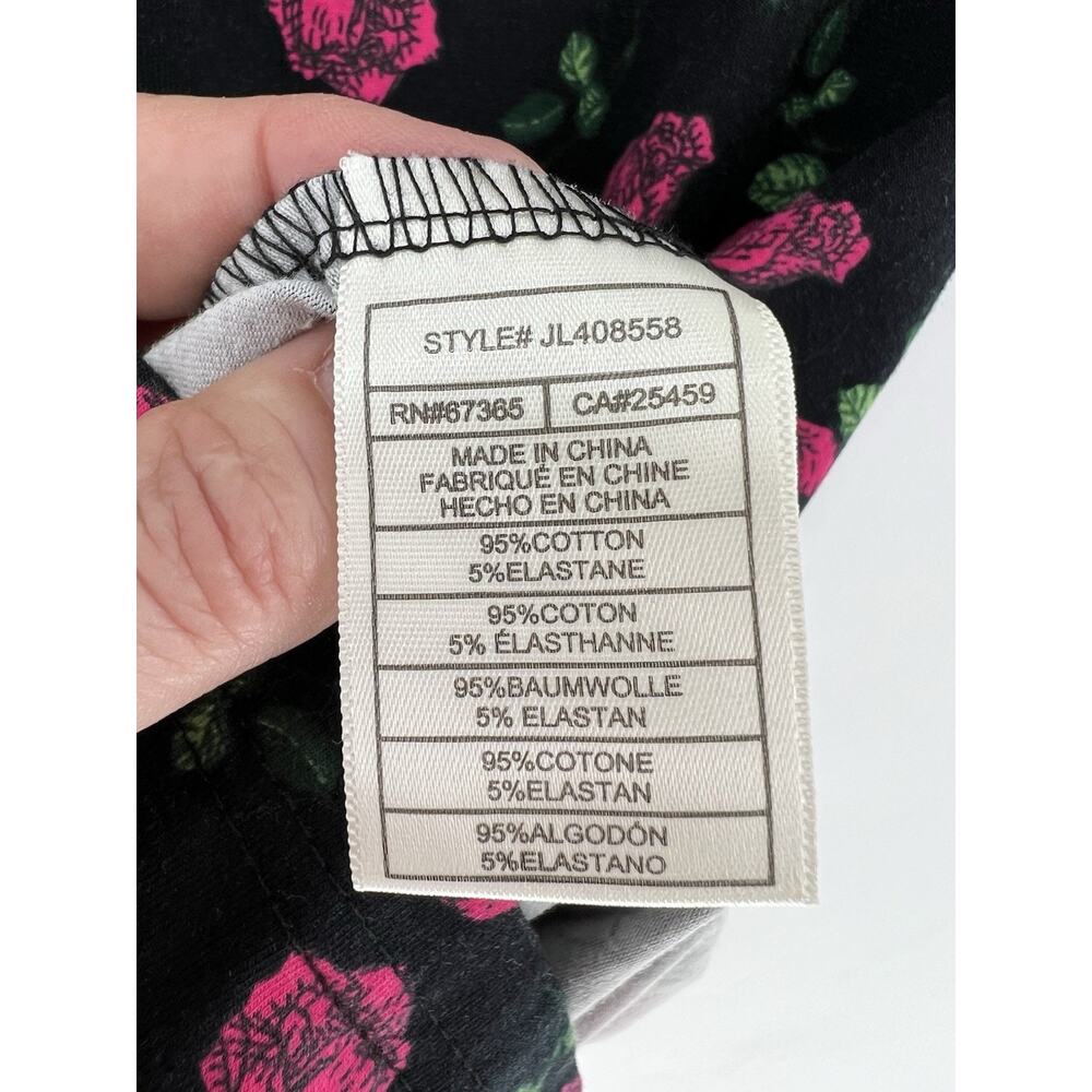 Betsy Johnson Rose Print Bodycon Dress Small Black Pink Floral Puff Sleeve Midi - Picture 13 of 13